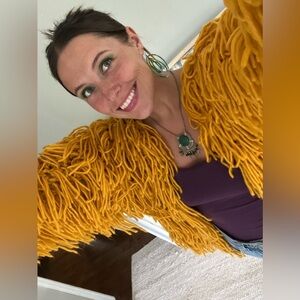 Mustard shag coat Mardi Gras